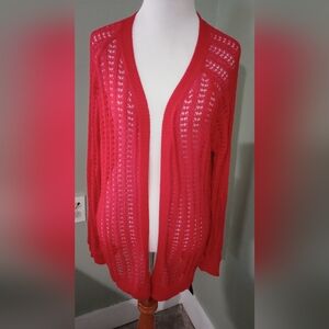 NWT Red Open-Knit Women's Cardigan S Small